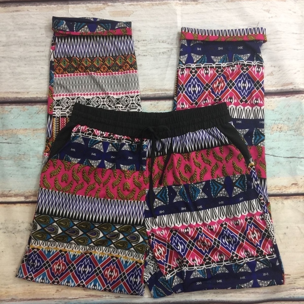 Poof! Colorful Geometric Elastic Waist Pants